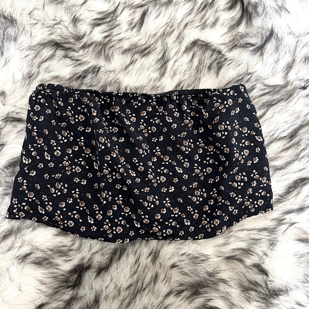 Floral Navy Crop Top Strapless Bandeaux